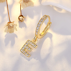 Letter E Латунные серьги-кольца из прозрачного кубического циркония, золотые, Письмо E, 24x7 мм