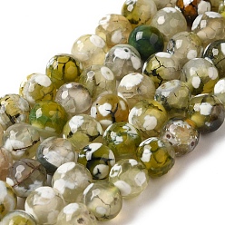 Темный Хаки Нити окрашенных и нагретых натуральных агатовых бус с огненным кракелюром, граненые, круглые, Темный хаки, 8 мм, отверстие : 1.2 мм, около 48 шт / нитка, 36 см