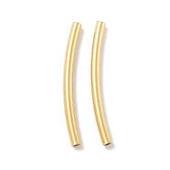 Настоящее золото 18K Латунные трубки изогнутой бисера, без кадмия, без никеля и без свинца, колонка, реальный 18 k позолоченный, 25x3.5x2 мм, отверстие : 1 мм