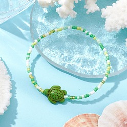 Лайм Браслеты ручной работы из стеклянных зерен и синтетической бирюзы с бусинами для женщин и мужчин, черепаха, желто-зеленые, внутренний диаметр: 2-1/2 дюйм (6.4 см)