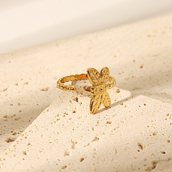 Бабочка 304 из нержавеющей стали Манжета кольца для женщин, реальный 18 k позолоченный, бабочка, 15.8 мм, размер США 7 1/4 (17.5 мм)