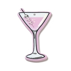 Бледно-Розовый Двухсторонние подвески из акрила с принтом, Хэллоуин тема, розовый жемчуг, 47x28x2 мм, отверстие : 1.5 мм