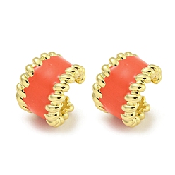 Оранжево-Красный Серьги-каффы из латуни с эмалью, для женщин, реальный 18 k позолоченный, оранжево-красный, 19.5x10.5~12.5 мм