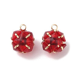 Красный Латунь прелести, со стеклом, кубические, золотые, красные, 11x9 мм, отверстие : 1 мм