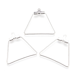 Silver 304 Stainless Steel Pendants, Hoop Earring Findings, Trapezoid, Silver, 21 Gauge, 26x27.5x1.5mm, Hole: 1mm, Inner Size: 19.5x26mm, Pin: 0.7mm