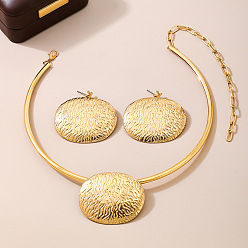 Золотой Наборы сережек-гвоздиков и подвесок овальной формы из цинкового сплава, геометрические фактурные ювелирные наборы для женщин, золотые, ожерелье: внутренний диаметр 140мм, Серьги: 50x47 mm