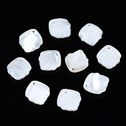 White Natural Freshwater Shell Pendants, Petaline, White, 14x13x2mm, Hole: 1mm