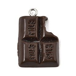 Nuggets Opaque Resin Imitation Chocolate Pendants, with Platinum Iron Loop, Coconut Brown, Nuggets Charm, 26x17x3.5mm, Hole: 2mm