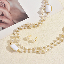 Белый Женские комплекты сережек-гвоздиков из сплава и искусственного жемчуга, а также бус из бусин., золотые, белые, 1660 мм