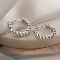 Платина Латунные серьги обруча, твист, платина, 26x24 мм