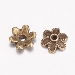 Античная Бронза Сплав шарика шапки параметры эмали, 6-лепестков цветка, античная бронза, 8x2.5 мм, отверстие : 1 мм