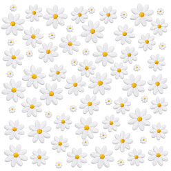 Белый 60 шт. 4 стили ромашки полиэстер вышитая ткань термоприклеиваемые/пришивные заплатки, аксессуары для костюма, аппликация, белые, 11~40x12~40x1.5~2 мм, 15 шт / стиль