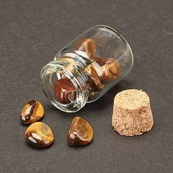 Tiger Eye Transparent Glass Wishing Bottle Decoration, with Natural Tiger Eye Chip Beads, 22x34mm, Chip Beads: 6~16x5~10x2~8mm