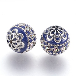 Royal Blue Handmade Indonesia Beads, with Metal Findings, Round, Antique Silver, Royal Blue, 19.5x19mm, Hole: 1mm