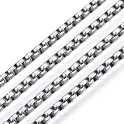 Нержавеющая Сталь Цвет Устойчивы к потускнению 201 цепи из нержавеющей стали, с катушкой, несварные, цвет нержавеющей стали, 2.5x2.5x1.3 мм, около 82.02 футов (25 м) / рулон