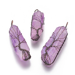 Сливовый Гальваническое покрытие из натурального кварца с большой проволочной обмоткой, с латунной фурнитурой , пуля, Красная медь, слива, 45~77x12~22x10~20 мм, отверстие : 4~7 мм