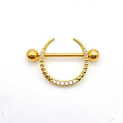 Золотой 304 Кольца для сосков из нержавеющей стали с прозрачным кубическим цирконием, сосок стремя, золотые, 19 мм