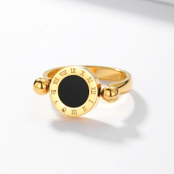 Golden Roman Numerals Brass Finger Ring, Flat Round Signet Ring, Golden, no size.