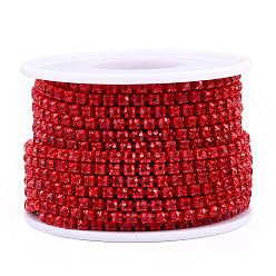 Light Siam Electrophoresis Iron Rhinestone Strass Chains, Rhinestone Cup Chains, with Spool, Light Siam, SS6.5, 2~2.1mm, about 10yards/roll