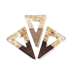 Прозрачный Подвески из орехового дерева, смола и золотая фольга, треугольные, прозрачные, 45x30x3.5 мм, отверстие : 2 мм