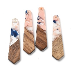 Морской Синий Подвески из смолы и ореха, трапециевидные, Marine Blue, 48.5x12x2.5 мм, отверстие : 2 мм