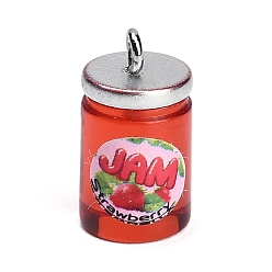 Red Opaque Resin Pendants, with Platinum Iron Findings, Jam Jar Charms, Red, 20x10x10.5mm, Hole: 1.8mm