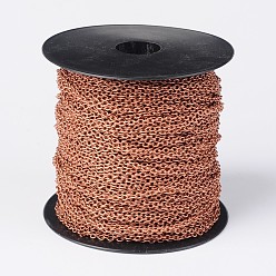 Red Copper Iron Cable Chains, Unwelded, with Spool, Oval, Red Copper Color, 4x3x0.7mm, about 328.08 Feet(100m)/roll