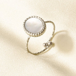 Нержавеющая Сталь Цвет 304 Открытые кольца-манжеты из нержавеющей стали с натуральными ракушками для женщин, овальные, цвет нержавеющей стали, 12 мм, внутренний диаметр: 17 мм