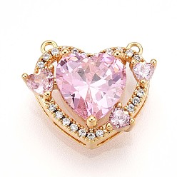 Настоящее золото 18K Латунные микро проложить кубического циркония прелести, сердце, реальный 18 k позолоченный, 13x15x6 мм, отверстие : 0.9 мм