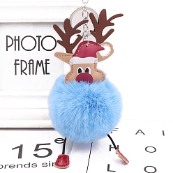 Светло-Голубой Брелок пом пом мяч, подвесное украшение для рюкзака из искусственной кожи, Рождественский олень, Небесно-голубой, 8 см