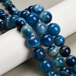 Стально-синий Нити из натуральных полосчатых бусин агата, окрашенная и подогревом, круглые, класс А, стальной синий, 6~16 мм, отверстие : 0.8 мм, около 39 шт / нитка, 16.54'' (42 см)