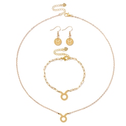Телец Комплекты женских браслетов из сплава созвездий, серег и ожерелий с подвесками, золотые, Телец, 33x12 мм, 170 мм, 450 мм