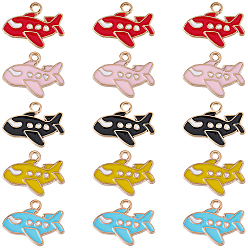 Mixed Color 40Pcs 5 Colors Alloy Enamel Pendants, Airplane, Light Gold, Mixed Color, 15~16x20.5~21x2mm, Hole: 1.8~2mm, 8pcs/color