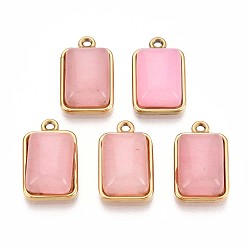 Розовый Кварц Природного розового кварца подвески, 201 прямоугольные подвески из нержавеющей стали, реальный 18 k позолоченный, ионное покрытие (ip), 19x12x6~6.5 мм, отверстие : 1.5 мм