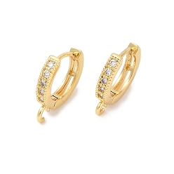 Настоящее золото 18K Латунные серьги-обручи, реальный 18 k позолоченный, с кубического циркония, без свинца и без кадмия, 15x2.5x13.5 мм, отверстия: 1.5 мм, штифты: 0.9 мм