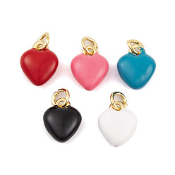 (52) Непрозрачная лаванда Подвески из латуни с эмалью в стойку, с целью перехода в кольце, без кадмия и без свинца, долговечный, реальный 18 k позолоченный, шарма сердца, разноцветные, 9.5x7.5x3.5 мм, отверстие : 3 мм