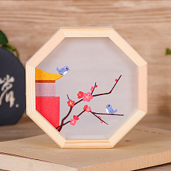 Цветок Наборы для вышивки птиц своими руками, включая набивную хлопчатобумажную ткань, нитки для вышивания, иглы и пяльцы, восьмиугольный деревянный каркас, цветок, 120x120 мм