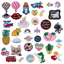 Mixed Color 35Pcs 35 Style Mixed Shapes Appliques, Computerized Embroidery Cloth Iron on/Sew on Patches, Costume Accessories, Mixed Color, 1pc/style