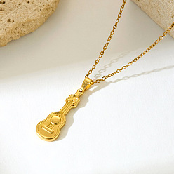 Guitar 201 colliers pendentifs en acier inoxydable pour femmes, réel 18 k plaqué or, guitare, 15.75 pouce (40 cm)