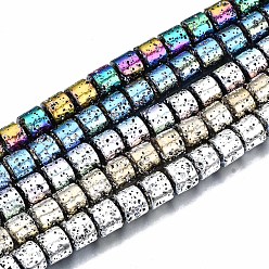 Mixed Color Electroplated Natural Lava Rock Beads Strands, Column, Bumpy, Mixed Color, 8.5x8mm, Hole: 1mm, about 50pcs/strand, 15.75 inch(40cm)