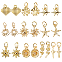 Real 18K Gold Plated 20Pcs 10 Styles Brass Charms, with Jump Ring, Cadmium Free & Lead Free, Mixed Shapes, Real 18K Gold Plated, 8.5~14x5~12x1~2mm, Hole: 1~3mm, 2pcs/style