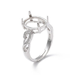 Платина Покрытие родием 925 стерлинговое серебро кубический цирконий регулируемые компоненты кольца, Настройки колодки кольцо, овальные, платина, лоток : 11x8 мм, 3 мм, размер США 7 1/4 (17.5 мм)