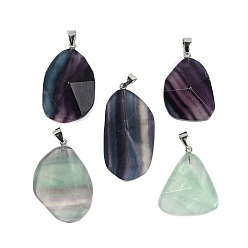 Флюорит Природного флюорита подвески, с железом оснастки на поруки, граненые, самородки, 34.5~50x23.5~31x10.5~13 мм, отверстие : 7.8x3 мм