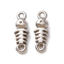 Stainless Steel Color 304 Stainless Steel Connector Charms, Fishbone Links, Stainless Steel Color, 11x4x2.5mm, Hole: 1mm