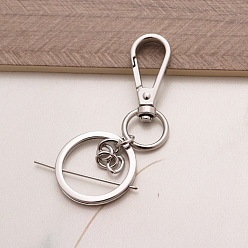Платина Поворотный брелок из сплава, поворотные застежки-крючки с кольцами для ключей, платина, 49x30 мм
