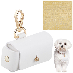 Белый 1 Чехлы для хранения колец из искусственной кожи для ошейников собак, с поворотными застежками сплава, прямоугольные, золотые, с 1шт. самоклеящейся ПВХ-лентой с буквами и цифрами, белые, 6.9 см, мешок: 3.9x7x3.4 см