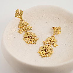 Echt 18 k vergoldet 316 Ohrstecker aus chirurgischem Edelstahl für Damen, Blume, echt 18 k vergoldet, 72 mm