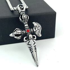 Нержавеющая Сталь Цвет Ожерелья с подвеской в виде меча из нержавеющей стали с рубиновыми стразами для женщин и мужчин, цвет нержавеющей стали