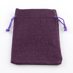 Purple Polyester Imitation Burlap Packing Pouches Drawstring Bags, for Christmas, Wedding Party and DIY Craft Packing, Purple, 9x7cm