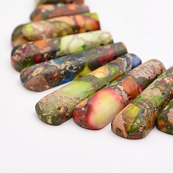 Colorful Assembled Gold Line and Imperial Jasper Beads Strands, Graduated Fan Pendants, Focal Beads, Dyed, Colorful, 16~39x9.5~10x5mm, Hole: 1mm, 11pcs/strand, 3.27 inch